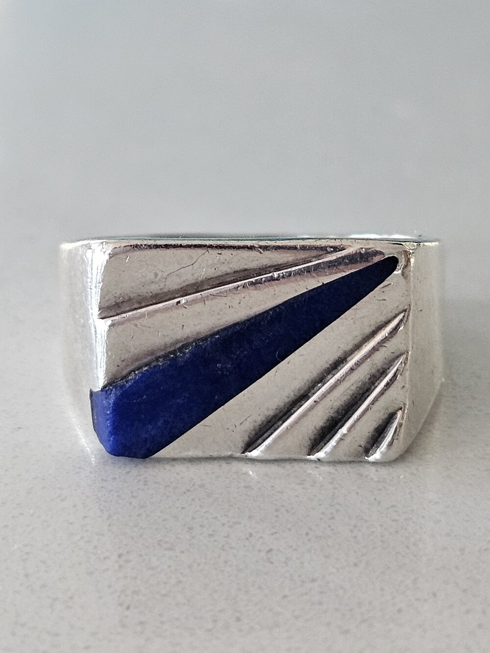 Vintage Designer Kabanna Sterling Silver Men's Blue Lapiz Inlay Signet Ring 9.25